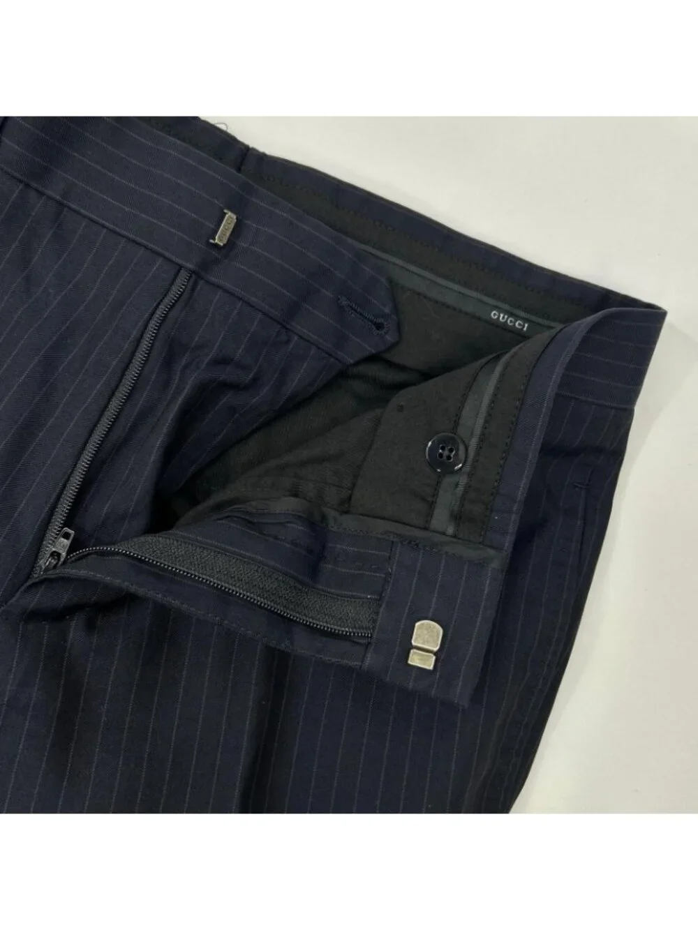 Gucci Black Pinstripe Be Inner Double Pocket Suit Set